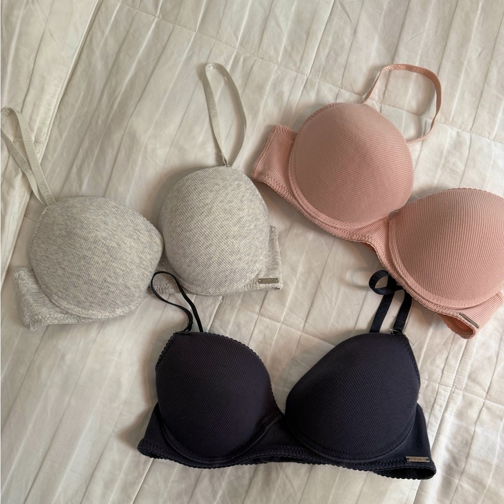 Nautica 34C Black, Gray, and Pink Bra Set